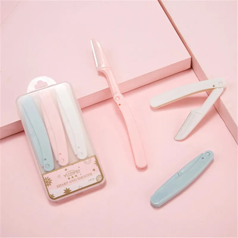 1/3pcs Foldable Portable Eyebrow Trimmer Makeup Facial Eyebrow Lip Folding Razor Hair Remover Sharp Stainless Steel Makeup Tools