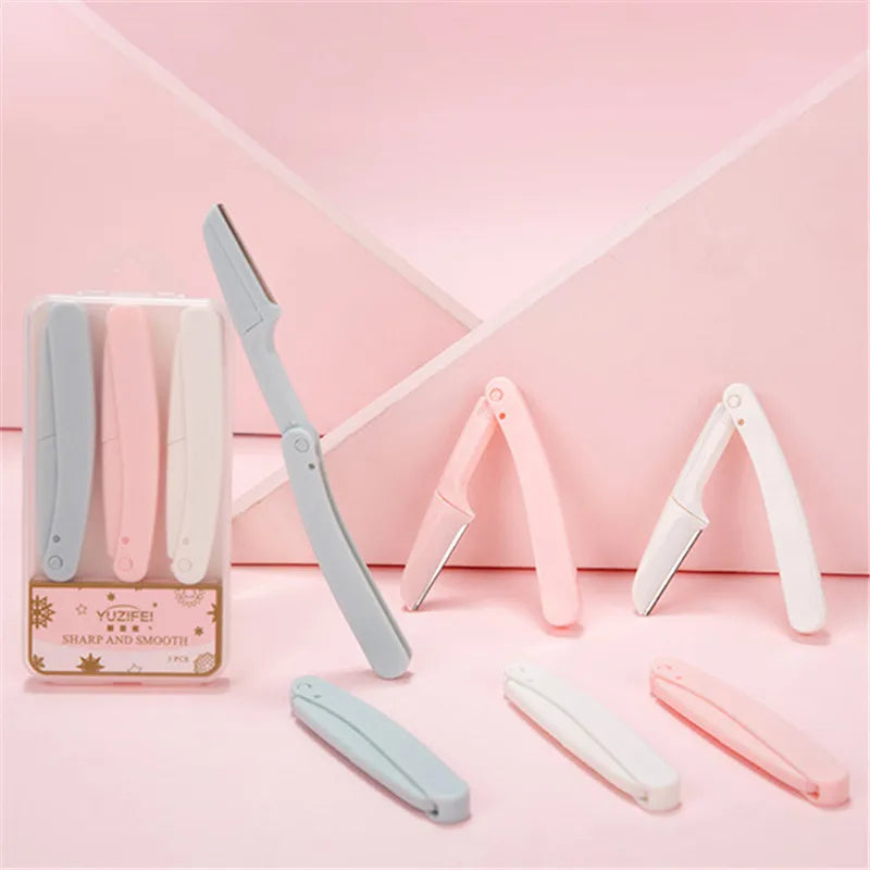 1/3pcs Foldable Portable Eyebrow Trimmer Makeup Facial Eyebrow Lip Folding Razor Hair Remover Sharp Stainless Steel Makeup Tools