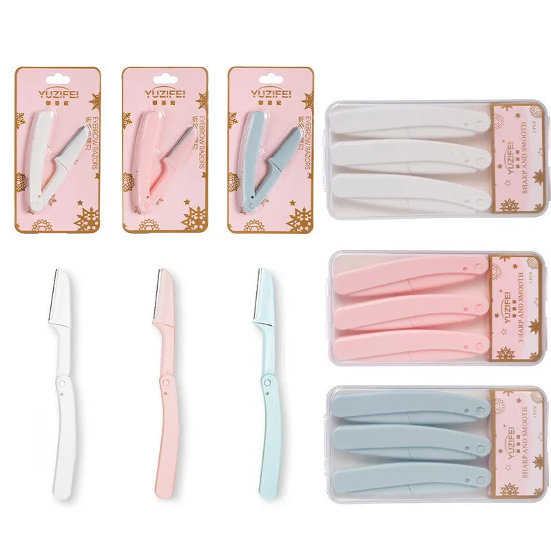 1/3pcs Foldable Portable Eyebrow Trimmer Makeup Facial Eyebrow Lip Folding Razor Hair Remover Sharp Stainless Steel Makeup Tools