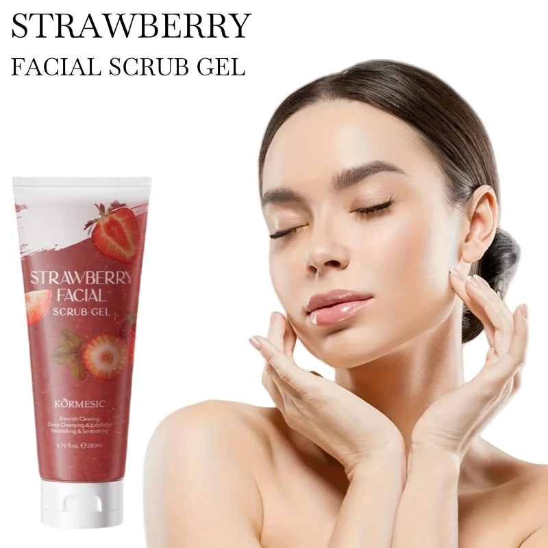 200ml Strawberry Scrub Gel, Rich in Strawberry Extract, Alcohol-Free Formula, Gently Rubs to Gently Exfoliate Physically, Non-Irritating, Excellent Results, Deeply Cleanses the Skin, Keeping It White and Smooth Small and Port