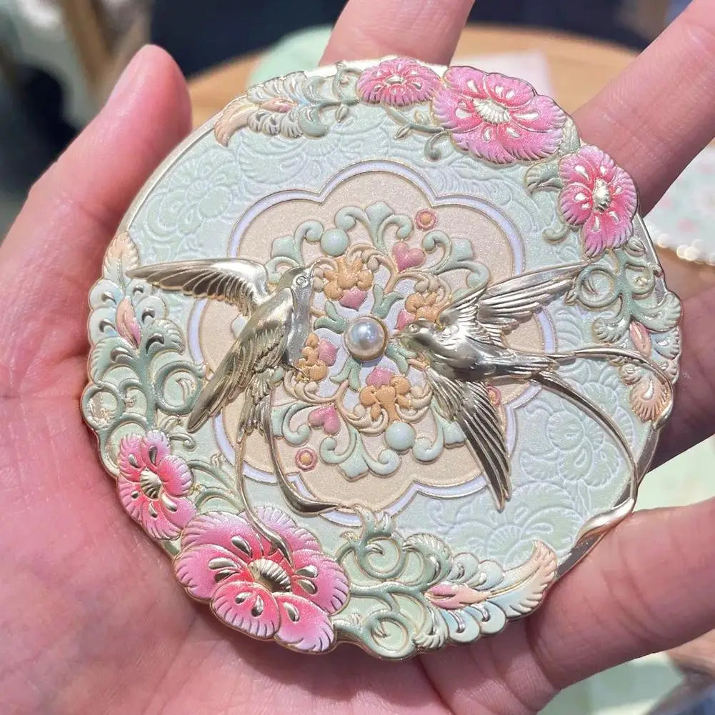 Vintage Chinese Style Mirror Peony Delicate Flower Mini Mirror Cosmetic Tools Portable Pocket Make-up Mirror