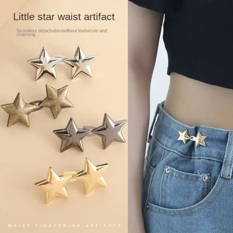 1pair Five Star Waist Buckle Detachable Pant Clips Jeans Button Snaps Simple Adjustable No Sewing Waistband Clothing Accessories