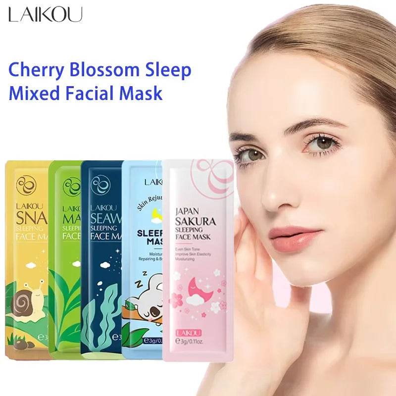 LAIKOU Sakura Moisturizing Facial Mask Hydrating Sleeping Face Sheet Masks Repairing & Nourishing Night Face Mask Skin Care 5pcs