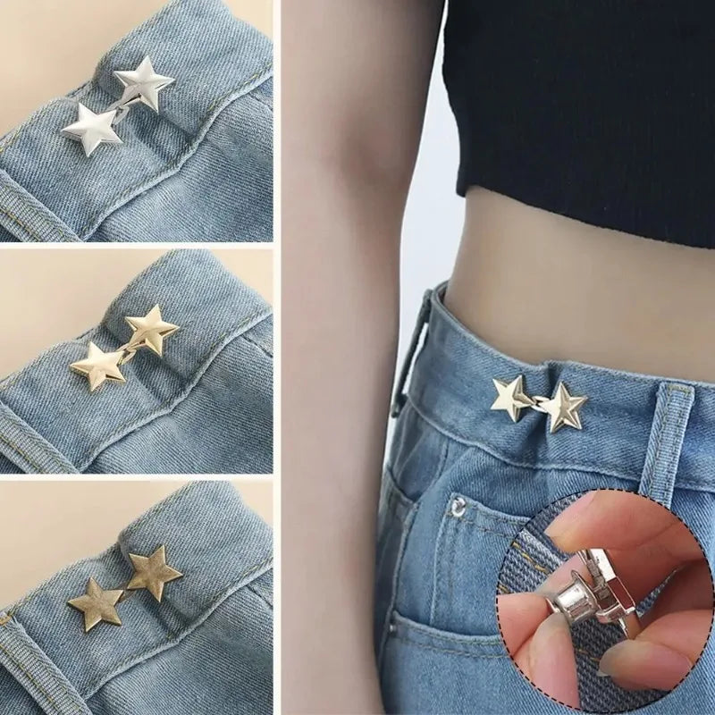 1pair Five Star Waist Buckle Detachable Pant Clips Jeans Button Snaps Simple Adjustable No Sewing Waistband Clothing Accessories
