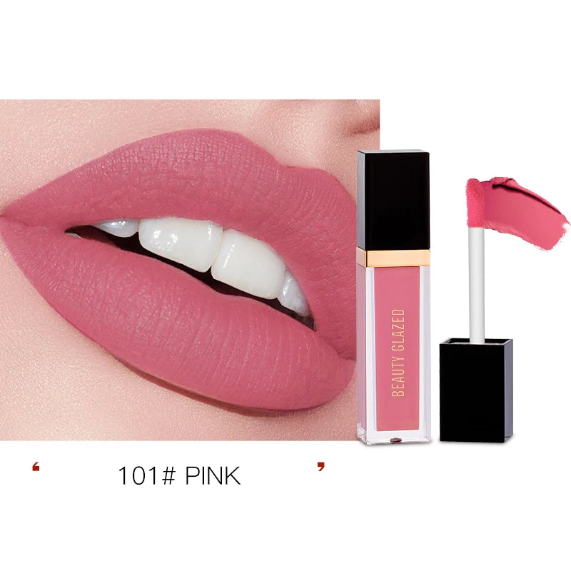 BEAUTY GLAZED 24 Colors Matte Lipstick Set Waterproof Long Lasting Lip Gloss Nude Velvet Pigment Batom Women Fashion Lip Makeup