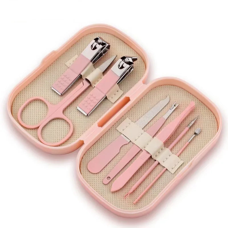 14 Piece Deluxe Manicure & Pedicure Set Pink And Blue Stainless Steel Nail Scissors, Clippers, Ear Digging Spoon for Men & Women