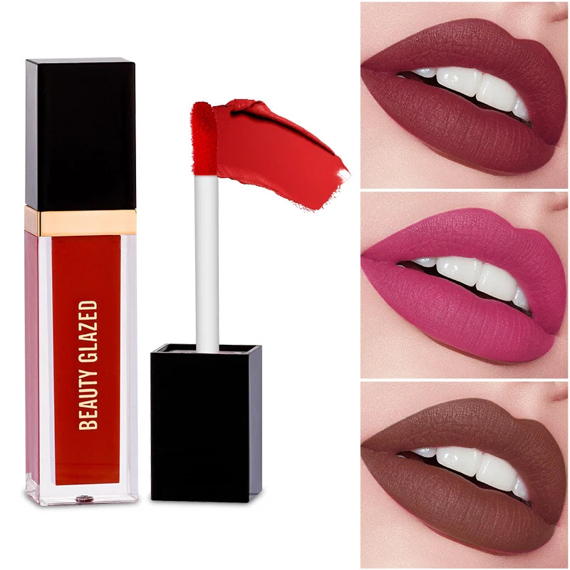 BEAUTY GLAZED 24 Colors Matte Lipstick Set Waterproof Long Lasting Lip Gloss Nude Velvet Pigment Batom Women Fashion Lip Makeup