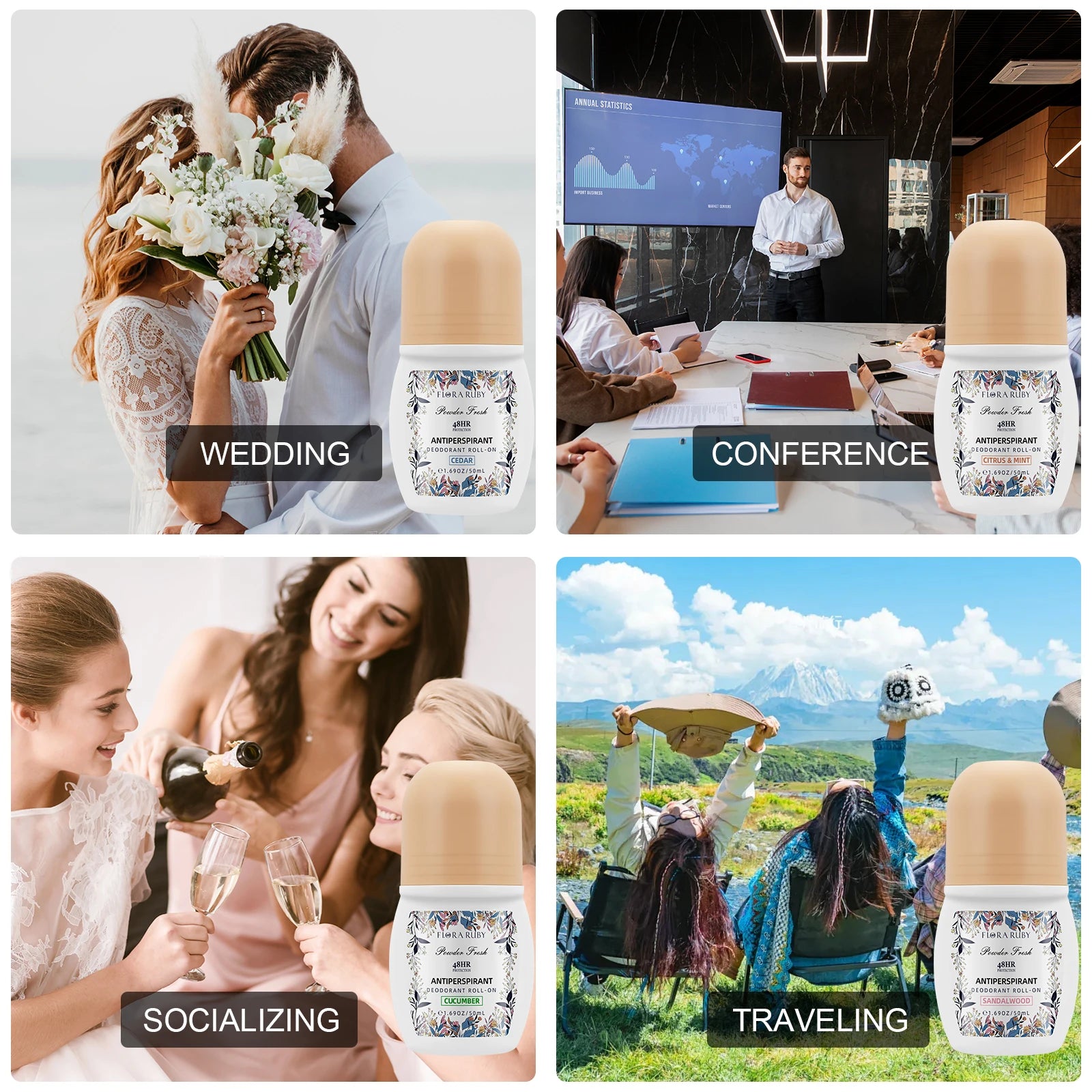 50ml Roll On Deodorant Whole Body Anti Sweat Deodorant Roller Ball Balm Refreshing Fragrance Underarm Armpit Body Remove Odor