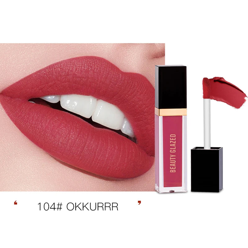 BEAUTY GLAZED 24 Colors Matte Lipstick Set Waterproof Long Lasting Lip Gloss Nude Velvet Pigment Batom Women Fashion Lip Makeup