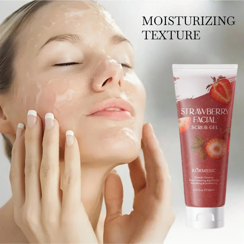 200ml Strawberry Scrub Gel, Rich in Strawberry Extract, Alcohol-Free Formula, Gently Rubs to Gently Exfoliate Physically, Non-Irritating, Excellent Results, Deeply Cleanses the Skin, Keeping It White and Smooth Small and Port