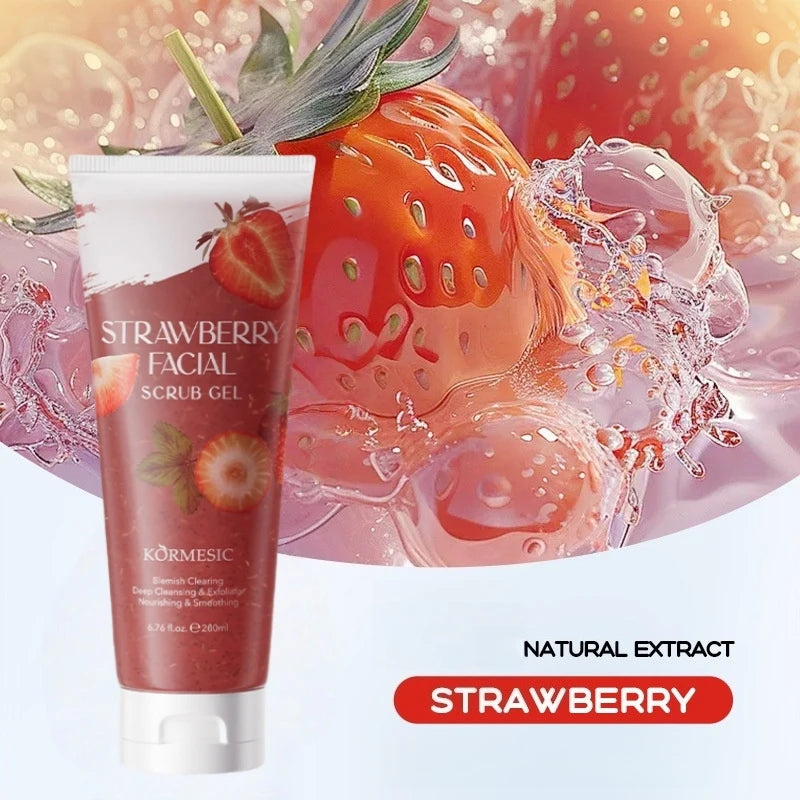 200ml Strawberry Scrub Gel, Rich in Strawberry Extract, Alcohol-Free Formula, Gently Rubs to Gently Exfoliate Physically, Non-Irritating, Excellent Results, Deeply Cleanses the Skin, Keeping It White and Smooth Small and Port