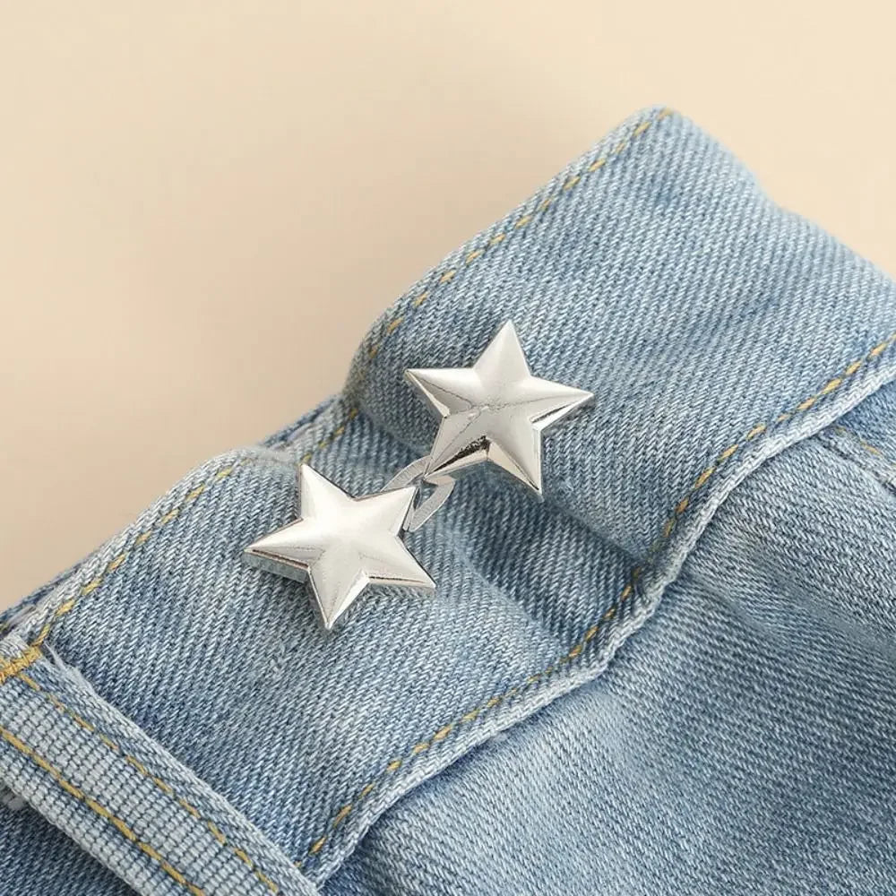 1pair Five Star Waist Buckle Detachable Pant Clips Jeans Button Snaps Simple Adjustable No Sewing Waistband Clothing Accessories