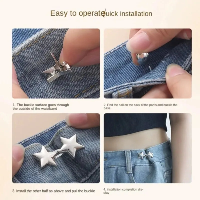 1pair Five Star Waist Buckle Detachable Pant Clips Jeans Button Snaps Simple Adjustable No Sewing Waistband Clothing Accessories
