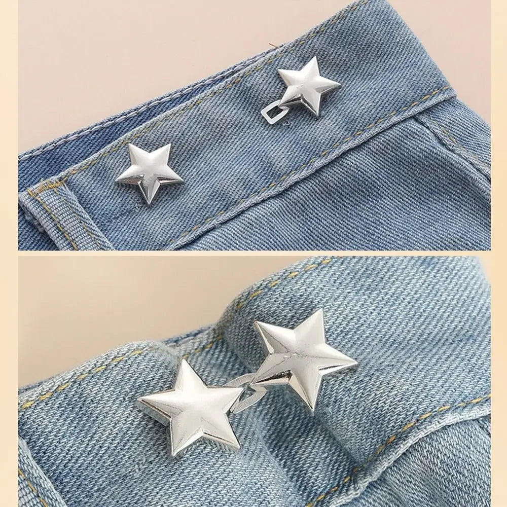 1pair Five Star Waist Buckle Detachable Pant Clips Jeans Button Snaps Simple Adjustable No Sewing Waistband Clothing Accessories