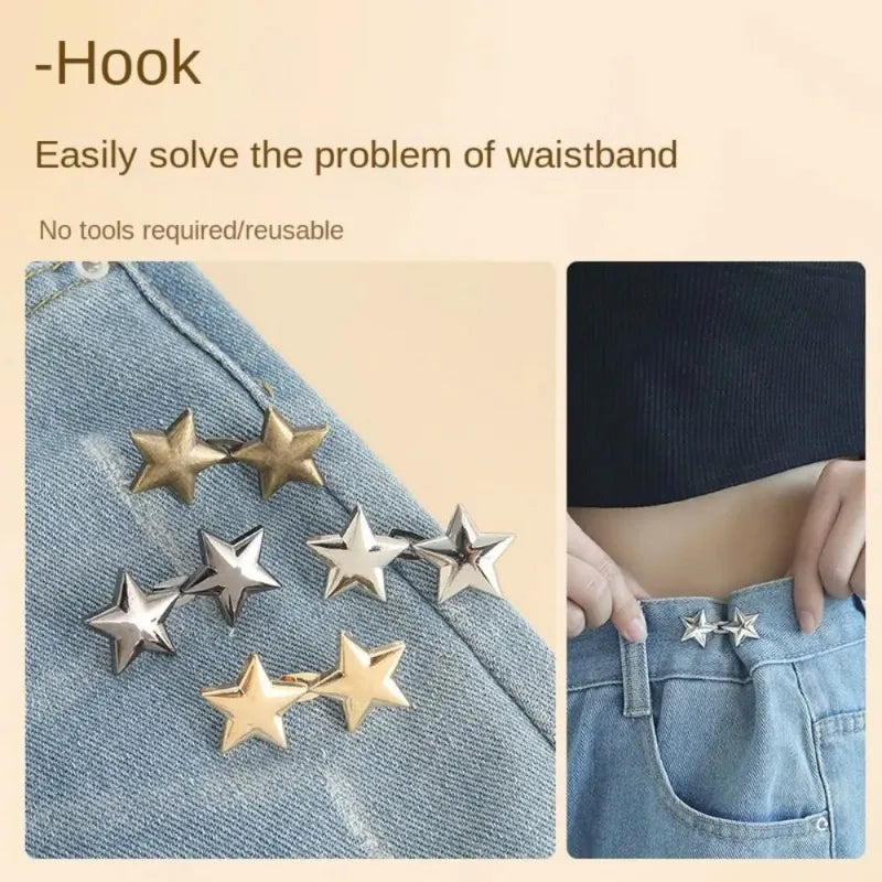 1pair Five Star Waist Buckle Detachable Pant Clips Jeans Button Snaps Simple Adjustable No Sewing Waistband Clothing Accessories