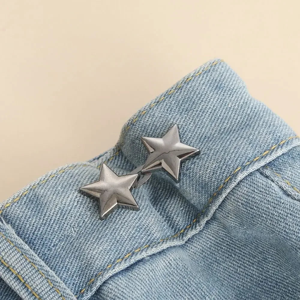 1pair Five Star Waist Buckle Detachable Pant Clips Jeans Button Snaps Simple Adjustable No Sewing Waistband Clothing Accessories