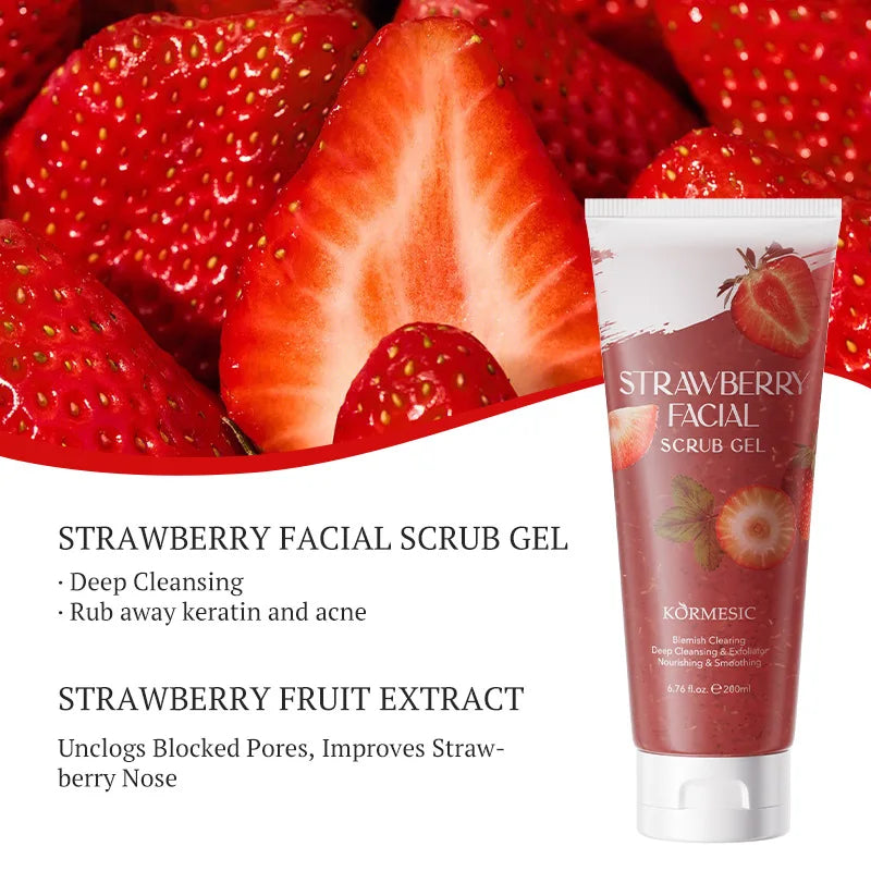 200ml Strawberry Scrub Gel, Rich in Strawberry Extract, Alcohol-Free Formula, Gently Rubs to Gently Exfoliate Physically, Non-Irritating, Excellent Results, Deeply Cleanses the Skin, Keeping It White and Smooth Small and Port