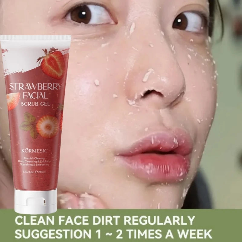 200ml Strawberry Scrub Gel, Rich in Strawberry Extract, Alcohol-Free Formula, Gently Rubs to Gently Exfoliate Physically, Non-Irritating, Excellent Results, Deeply Cleanses the Skin, Keeping It White and Smooth Small and Port