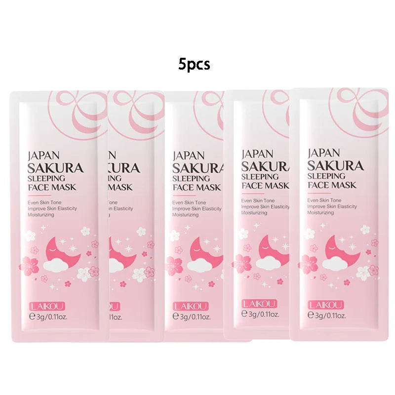 LAIKOU Sakura Moisturizing Facial Mask Hydrating Sleeping Face Sheet Masks Repairing & Nourishing Night Face Mask Skin Care 5pcs
