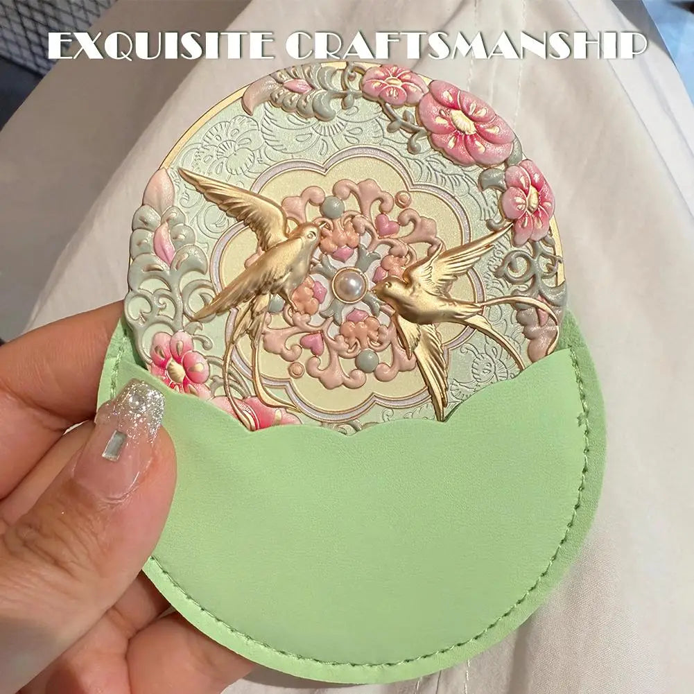 Vintage Chinese Style Mirror Peony Delicate Flower Mini Mirror Cosmetic Tools Portable Pocket Make-up Mirror