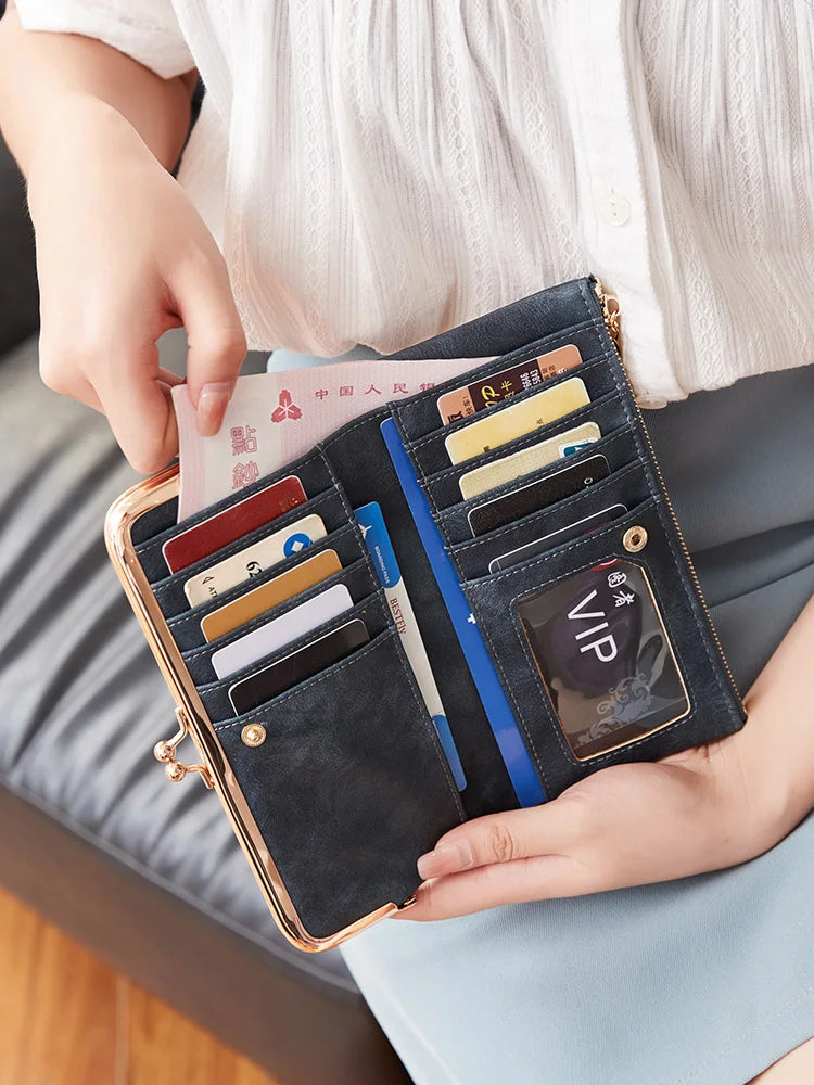 Solid Color Multi Functional Long Wallet, Vintage Clutch Coin Purse, Women's Card Holder Zipper Wallet