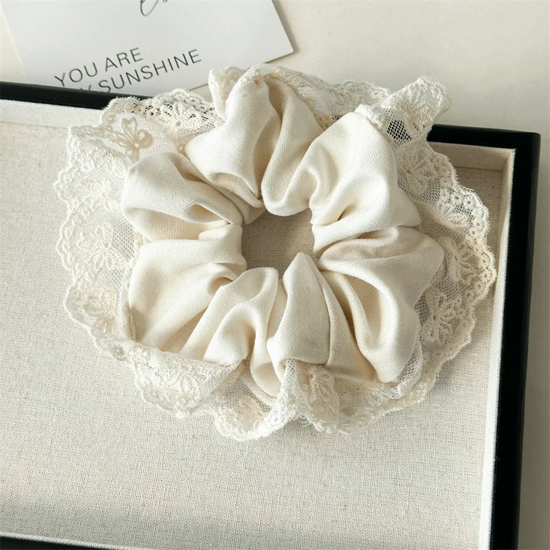 High Appearance Level Lace Fabric Elastic Hair Rope Simple Advanced Sense Small Fragrance Sweet Tie Hair Cord Gentle Temperament