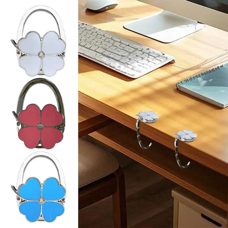 Purse Table Hanger Four Clover Designed Purse Clips Womens Storage Accessories Hand Bag Organizers Aesthetic Foldable bag hook