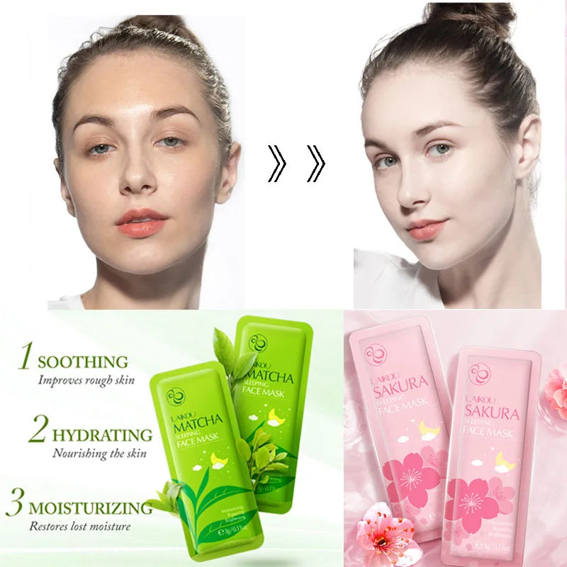 LAIKOU Sakura Moisturizing Facial Mask Hydrating Sleeping Face Sheet Masks Repairing & Nourishing Night Face Mask Skin Care 5pcs