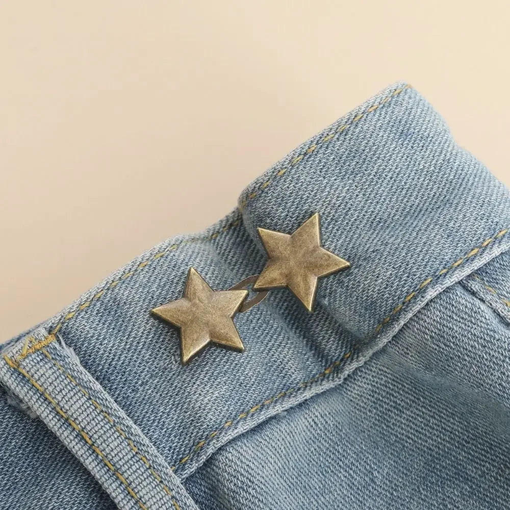1pair Five Star Waist Buckle Detachable Pant Clips Jeans Button Snaps Simple Adjustable No Sewing Waistband Clothing Accessories