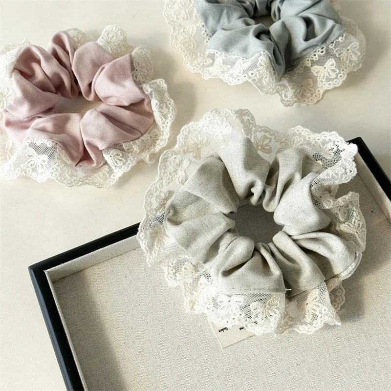 High Appearance Level Lace Fabric Elastic Hair Rope Simple Advanced Sense Small Fragrance Sweet Tie Hair Cord Gentle Temperament