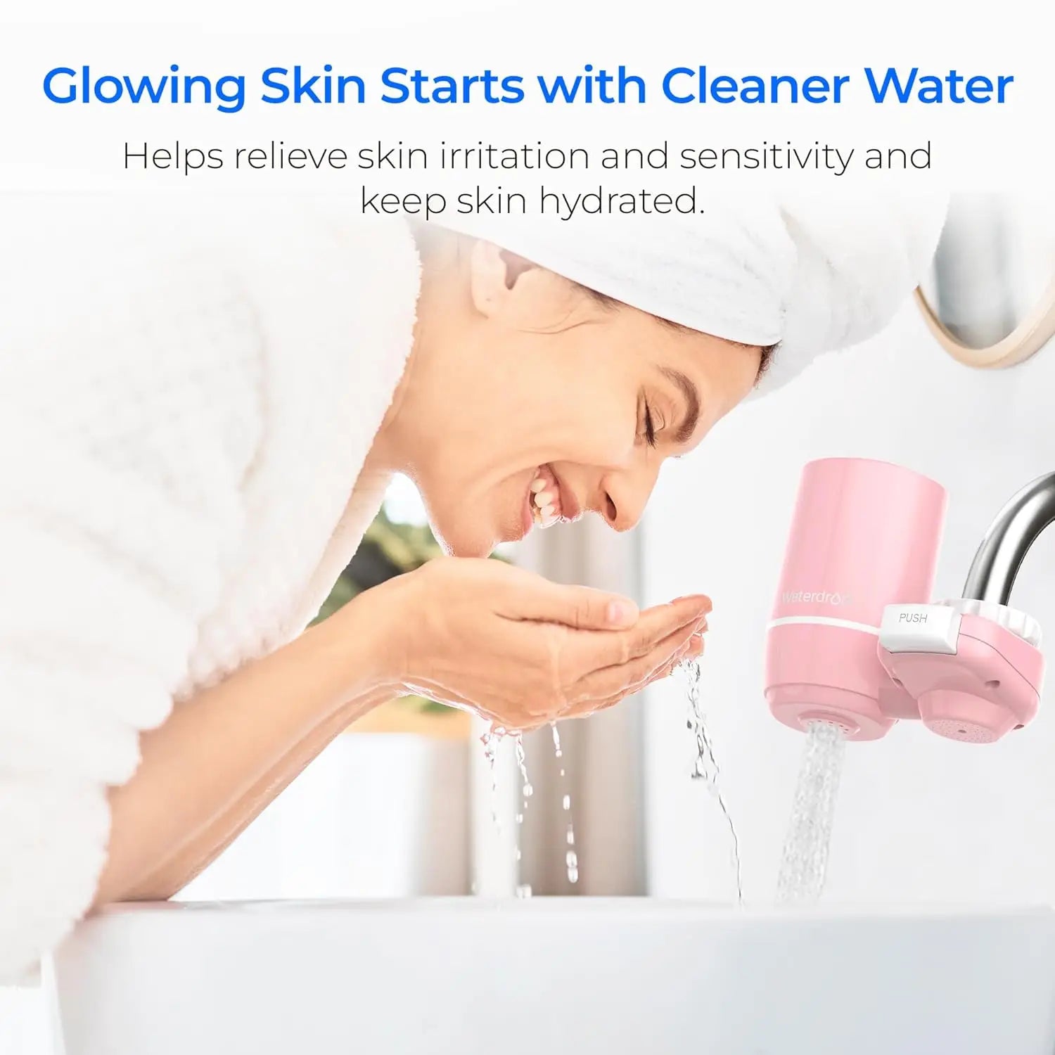 Waterdrop Ultra Filtration System for Skin Care, Faucet Water Filter, NSF Certified, 320 Gallons, Tap Water Filter, Pink
