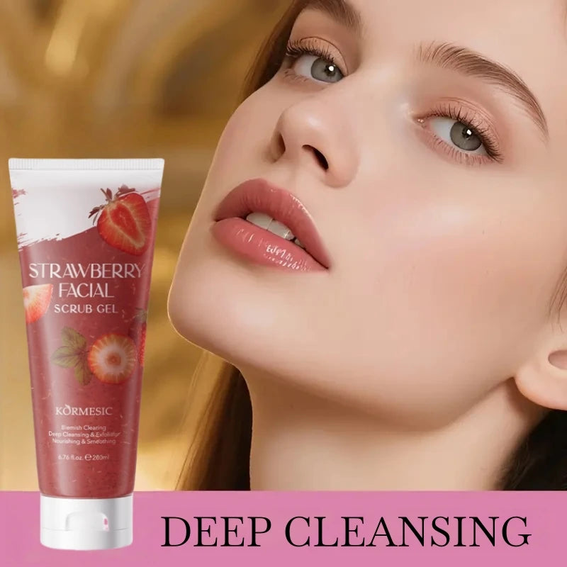 200ml Strawberry Scrub Gel, Rich in Strawberry Extract, Alcohol-Free Formula, Gently Rubs to Gently Exfoliate Physically, Non-Irritating, Excellent Results, Deeply Cleanses the Skin, Keeping It White and Smooth Small and Port