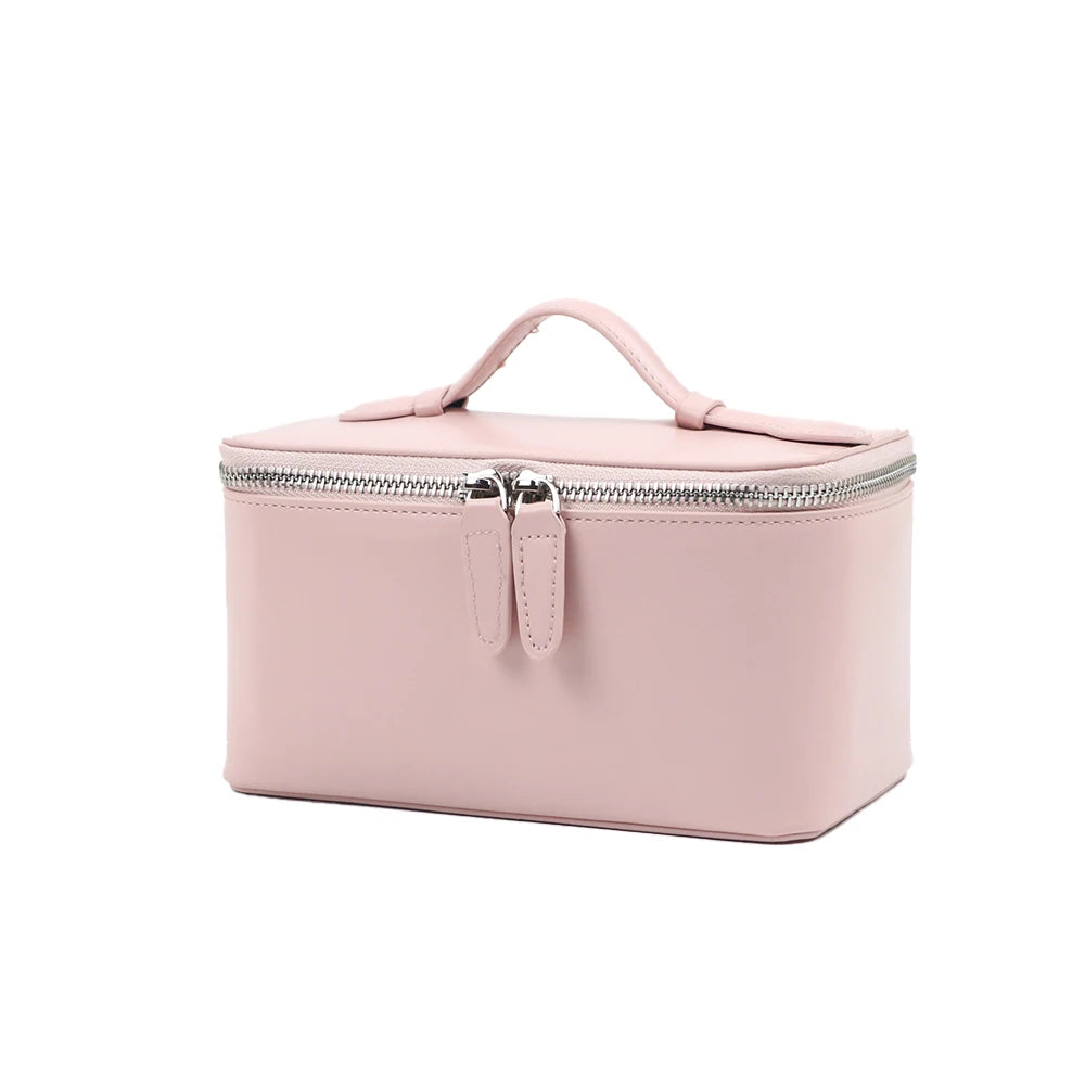 Customized name leather hand-held makeup case and beauty bag, portable storage large-capacity handbag