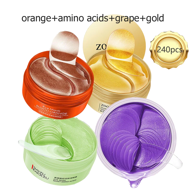 240pcs=120pairs Eye patches Hyaluron Acid & Gold & Seaweed & Black Pearl Hydrating Moisturizing Crystal Collagen Gel Eye Mask
