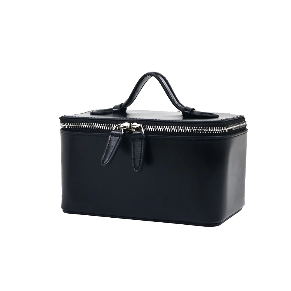 Customized name leather hand-held makeup case and beauty bag, portable storage large-capacity handbag