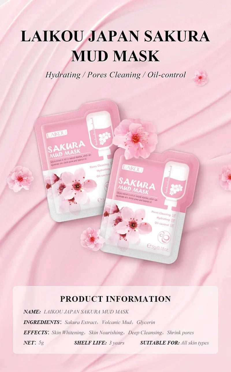 LAIKOU Sakura Moisturizing Facial Mask Hydrating Sleeping Face Sheet Masks Repairing & Nourishing Night Face Mask Skin Care 5pcs