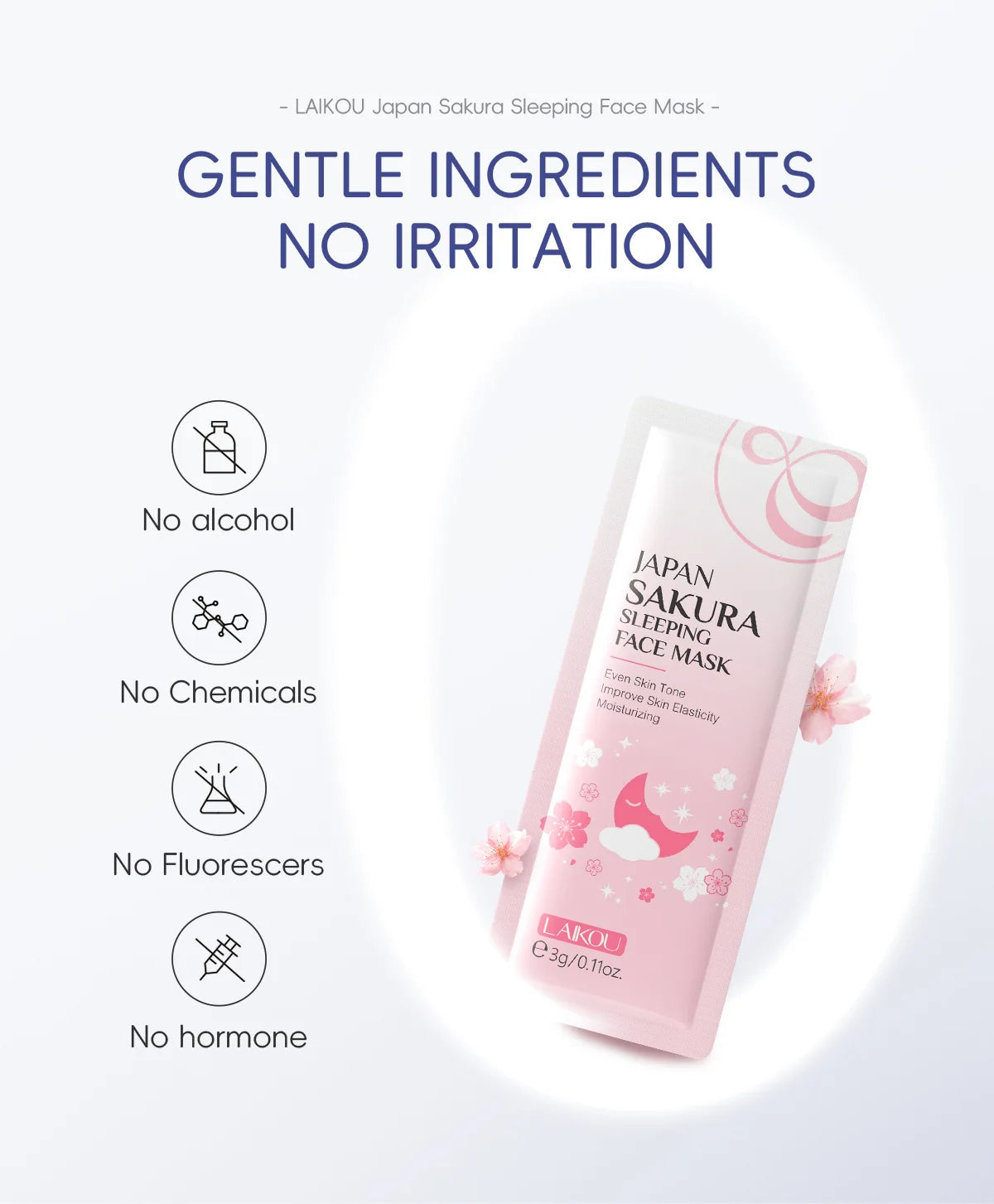 LAIKOU Sakura Moisturizing Facial Mask Hydrating Sleeping Face Sheet Masks Repairing & Nourishing Night Face Mask Skin Care 5pcs
