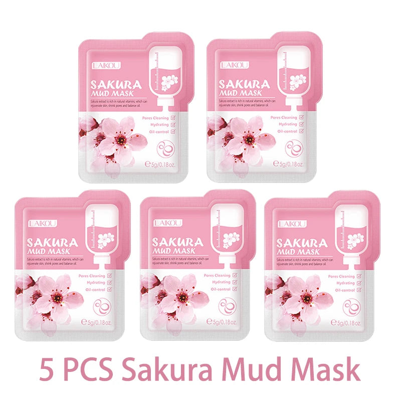 LAIKOU Sakura Moisturizing Facial Mask Hydrating Sleeping Face Sheet Masks Repairing & Nourishing Night Face Mask Skin Care 5pcs