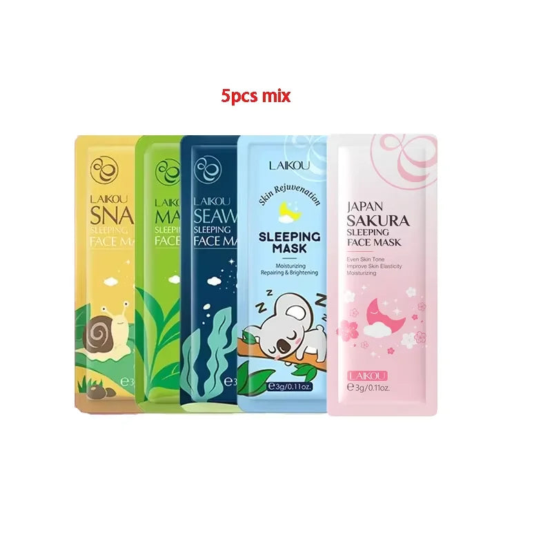 LAIKOU Sakura Moisturizing Facial Mask Hydrating Sleeping Face Sheet Masks Repairing & Nourishing Night Face Mask Skin Care 5pcs