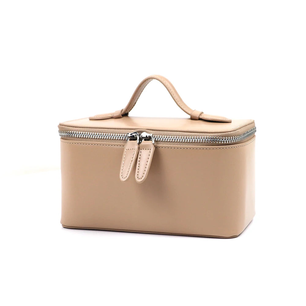 Customized name leather hand-held makeup case and beauty bag, portable storage large-capacity handbag