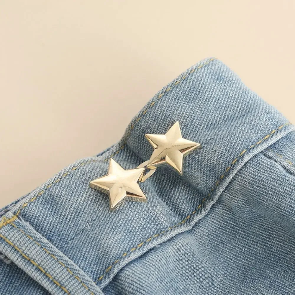 1pair Five Star Waist Buckle Detachable Pant Clips Jeans Button Snaps Simple Adjustable No Sewing Waistband Clothing Accessories