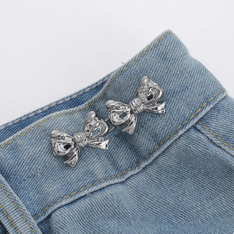 1pair Five Star Waist Buckle Detachable Pant Clips Jeans Button Snaps Simple Adjustable No Sewing Waistband Clothing Accessories
