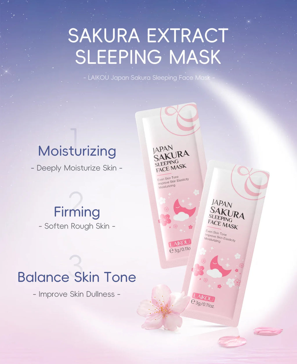 LAIKOU Sakura Moisturizing Facial Mask Hydrating Sleeping Face Sheet Masks Repairing & Nourishing Night Face Mask Skin Care 5pcs