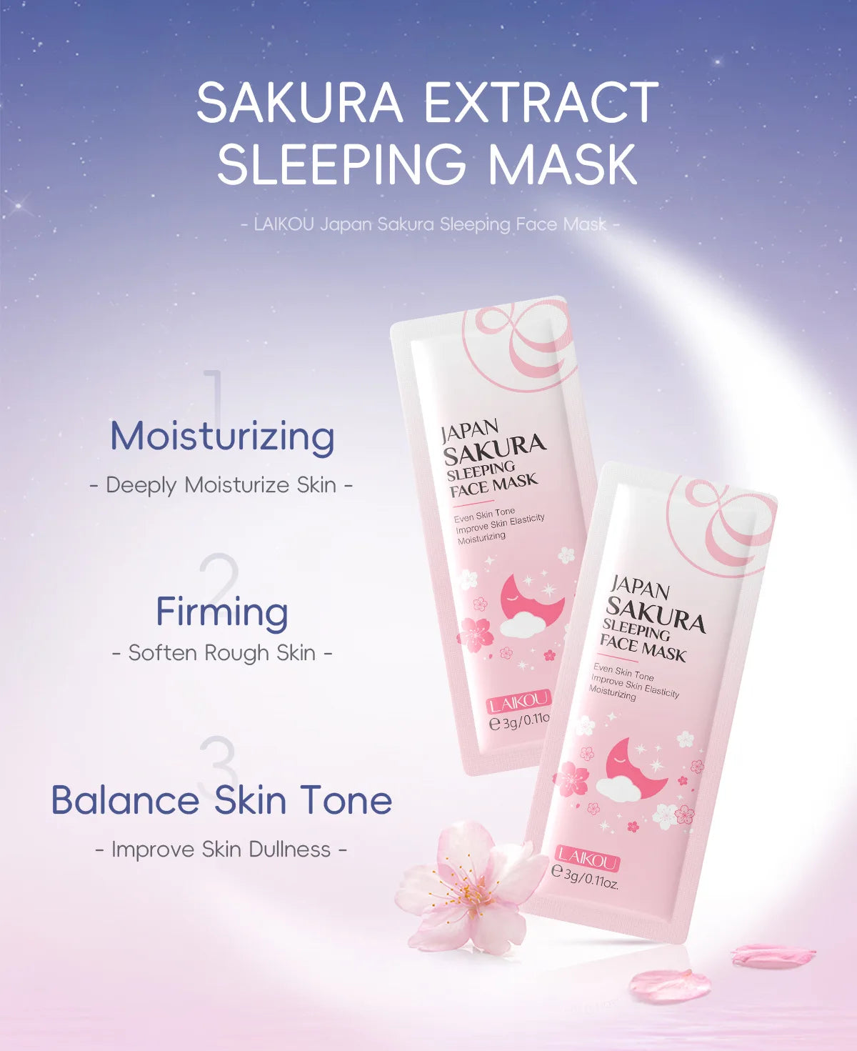 LAIKOU Sakura Moisturizing Facial Mask Hydrating Sleeping Face Sheet Masks Repairing & Nourishing Night Face Mask Skin Care 5pcs