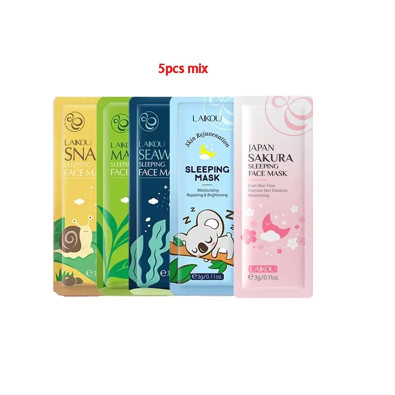 LAIKOU Sakura Moisturizing Facial Mask Hydrating Sleeping Face Sheet Masks Repairing & Nourishing Night Face Mask Skin Care 5pcs