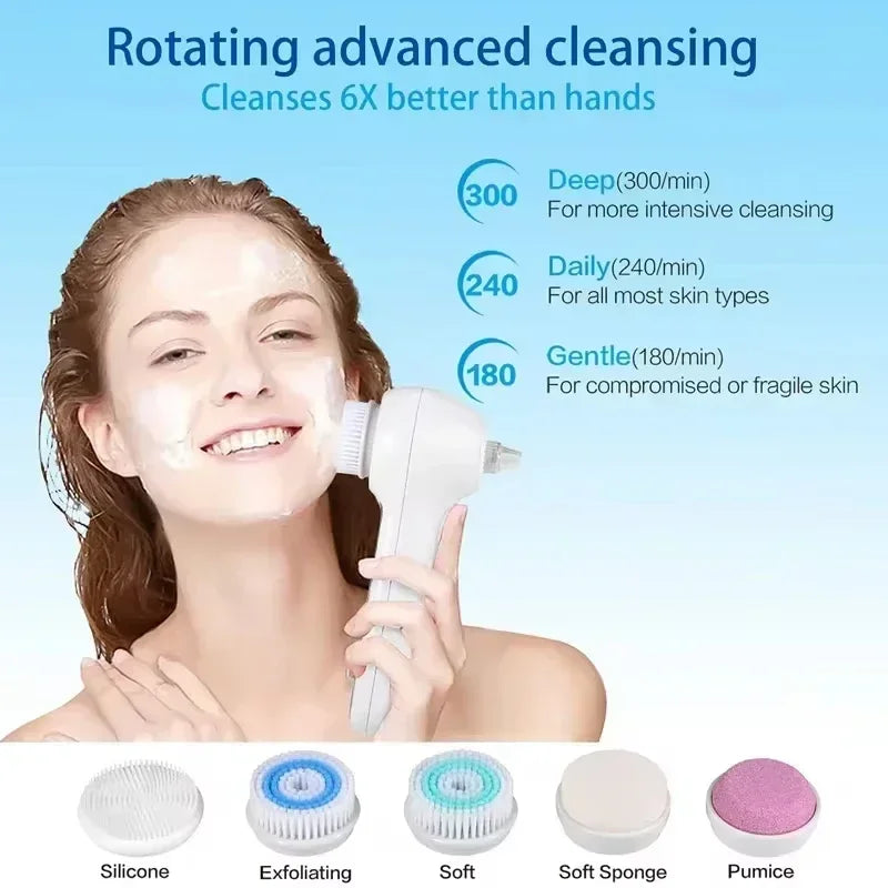 5 in 1 Electric Facial Cleansing Brush Blackhead Remover Pore Vacuum Cleaner Deep Cleaning Face Care Black Head Removal Machine