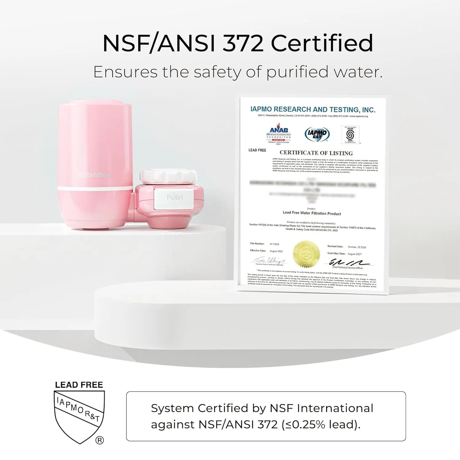 Waterdrop Ultra Filtration System for Skin Care, Faucet Water Filter, NSF Certified, 320 Gallons, Tap Water Filter, Pink