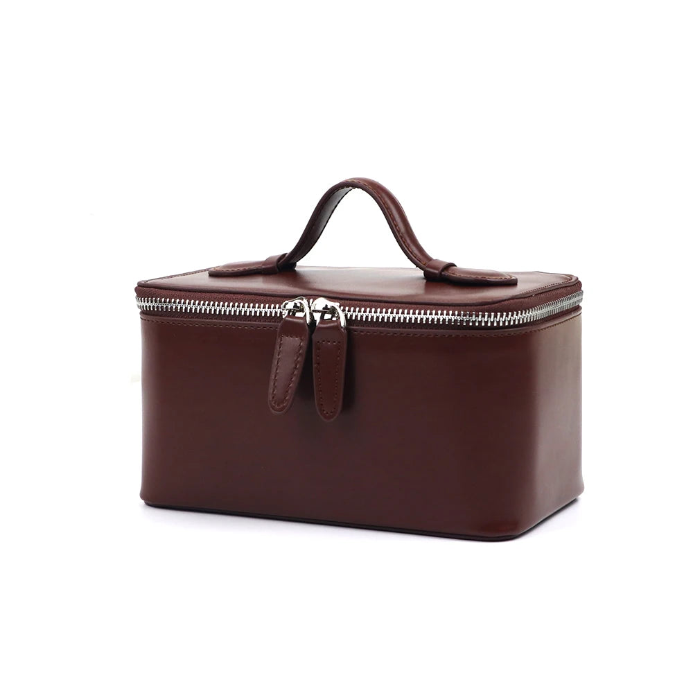 Customized name leather hand-held makeup case and beauty bag, portable storage large-capacity handbag